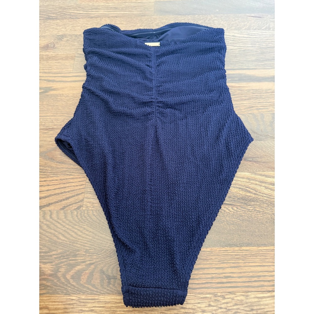 Milly Textured Ruched One Piece Swimsuit Lac Navy Strapless T45W62 New S - Picture 5 of 8